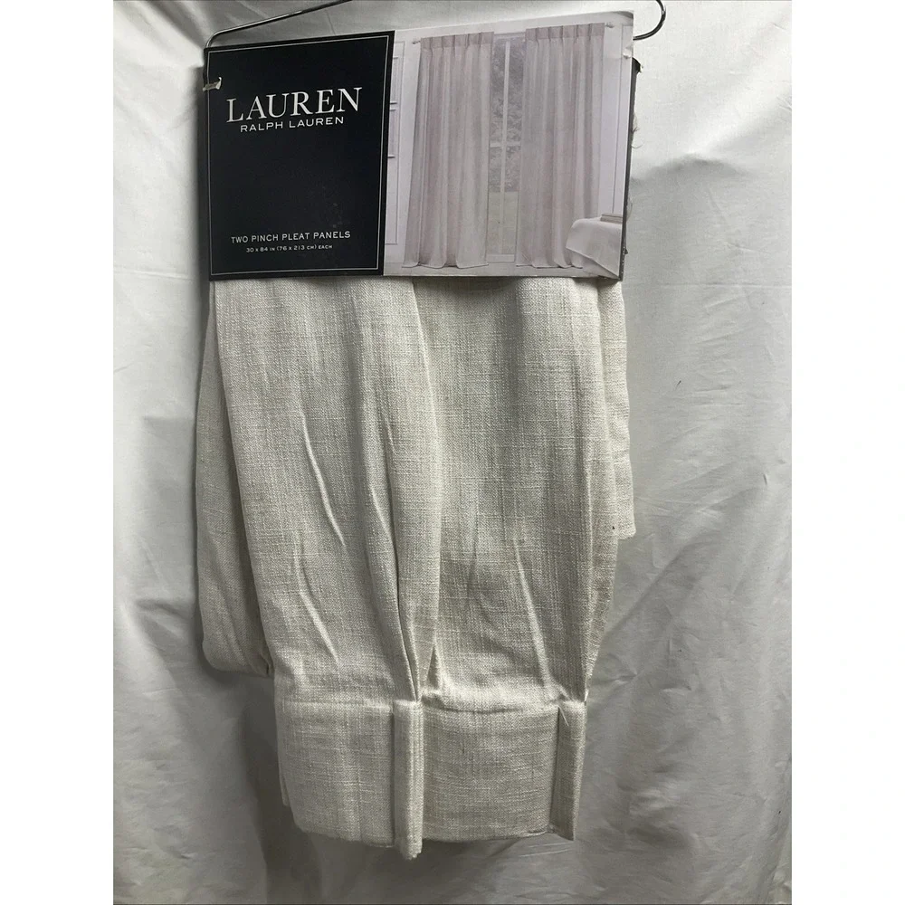 Ralph Lauren Belgian Linen Two Pinch Pleat Curtains 30X84 Natural Beige NEW